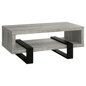 Bowery Hill Modern Rectangular Wood and Metal Coffee Table in Gray Driftwood