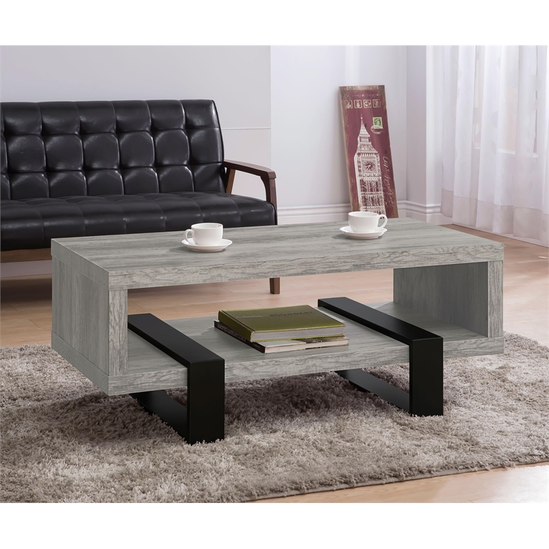 Bowery Hill Modern Rectangular Wood and Metal Coffee Table in Gray Driftwood