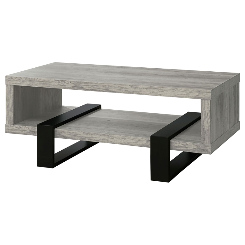 Bowery Hill Modern Rectangular Wood and Metal Coffee Table in Gray Driftwood