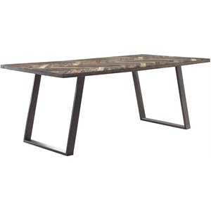 bowery hill transitional sled leg dining table in grey sheesham and gunmetal