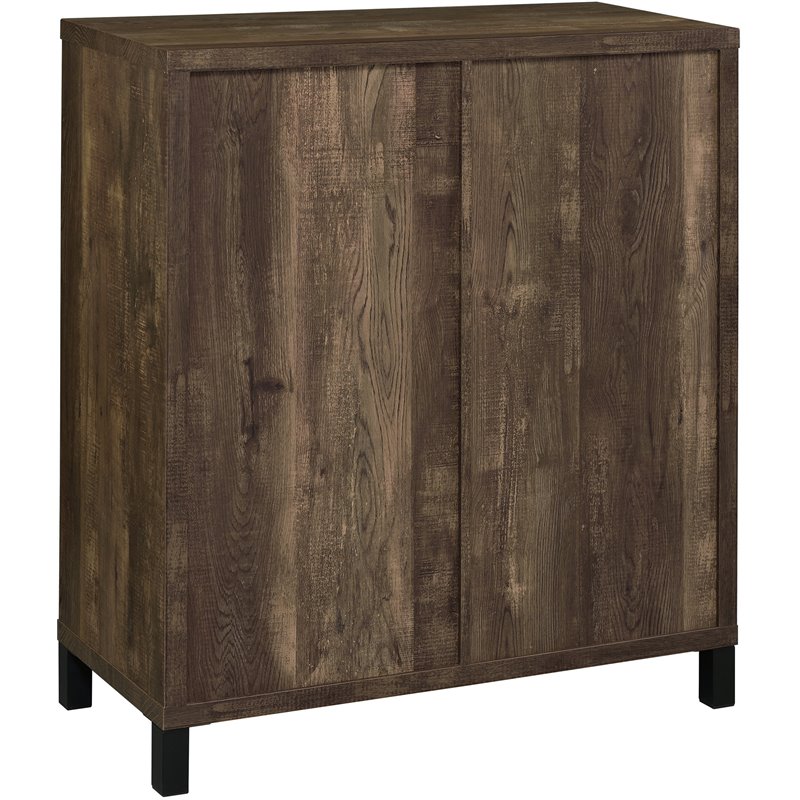 Bowery Hill Modern Bar Cabinet with Sliding Door in Rustic Oak