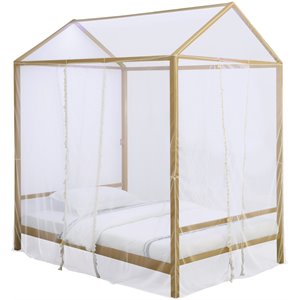 bowery hill contemporary full canopy bed with led lighting in matte gold