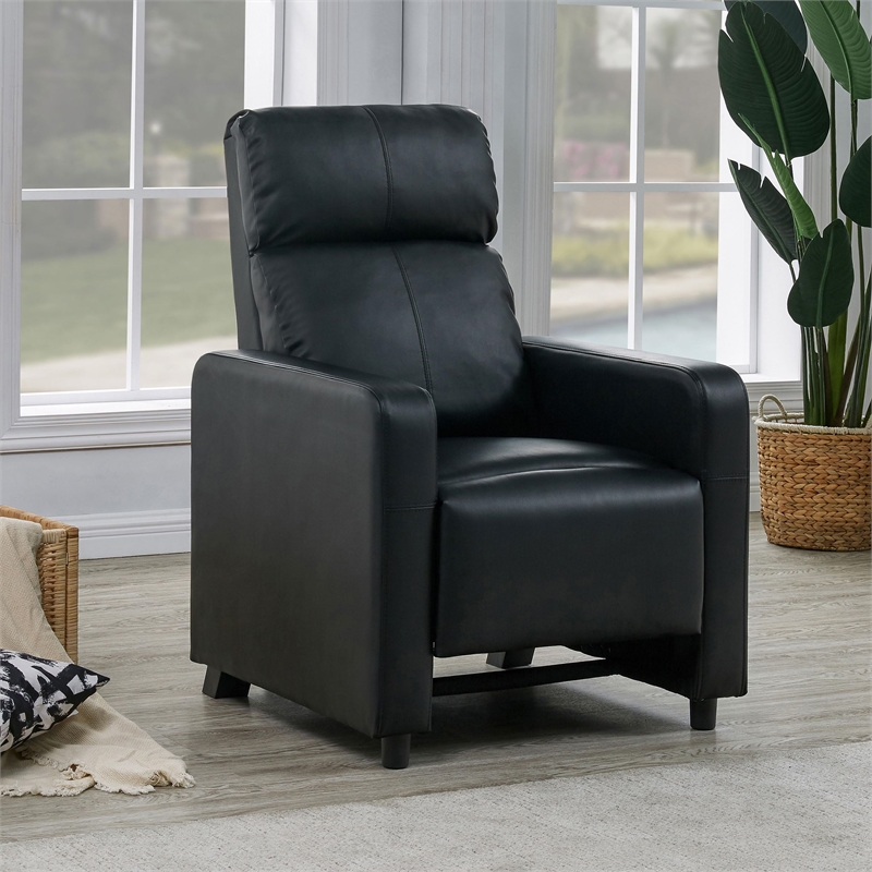 Bowery Hill Modern Faux Leather Push Back Home Theatre Recliner in Black