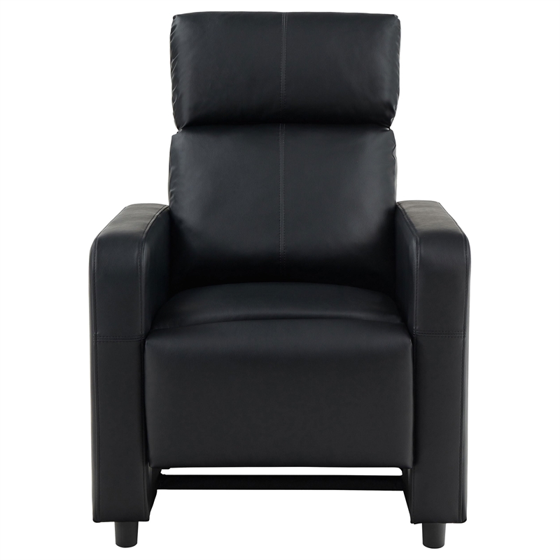 Bowery Hill Modern Faux Leather Push Back Home Theatre Recliner in Black