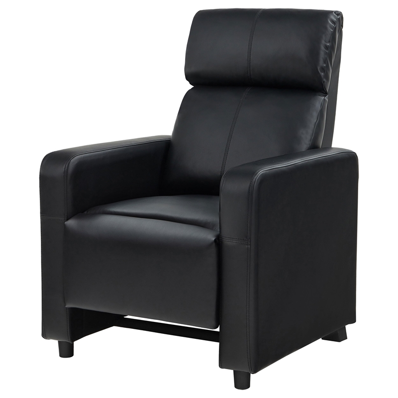 Bowery Hill Modern Faux Leather Push Back Home Theatre Recliner in Black
