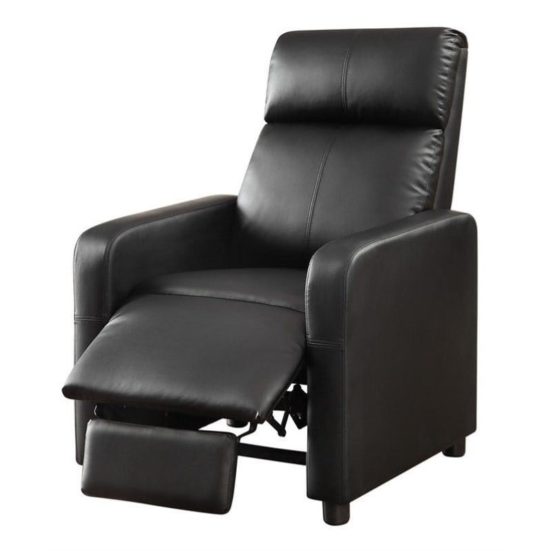 Bowery Hill Modern Faux Leather Push Back Home Theatre Recliner in Black