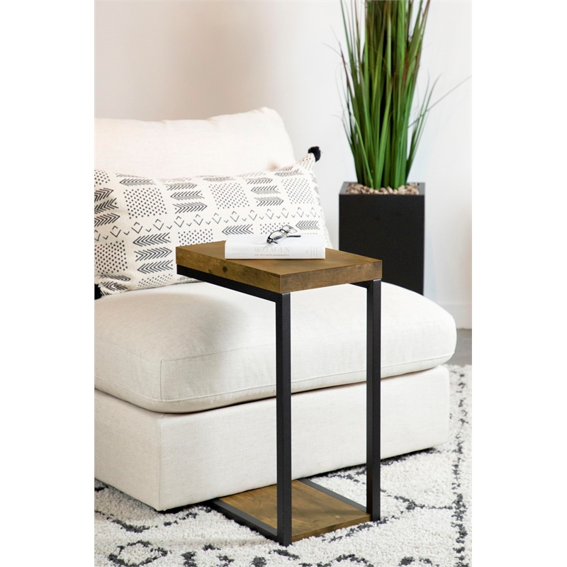 Bowery Hill Contemporary C-Shape Snack Table in Black and Antique Nutmeg