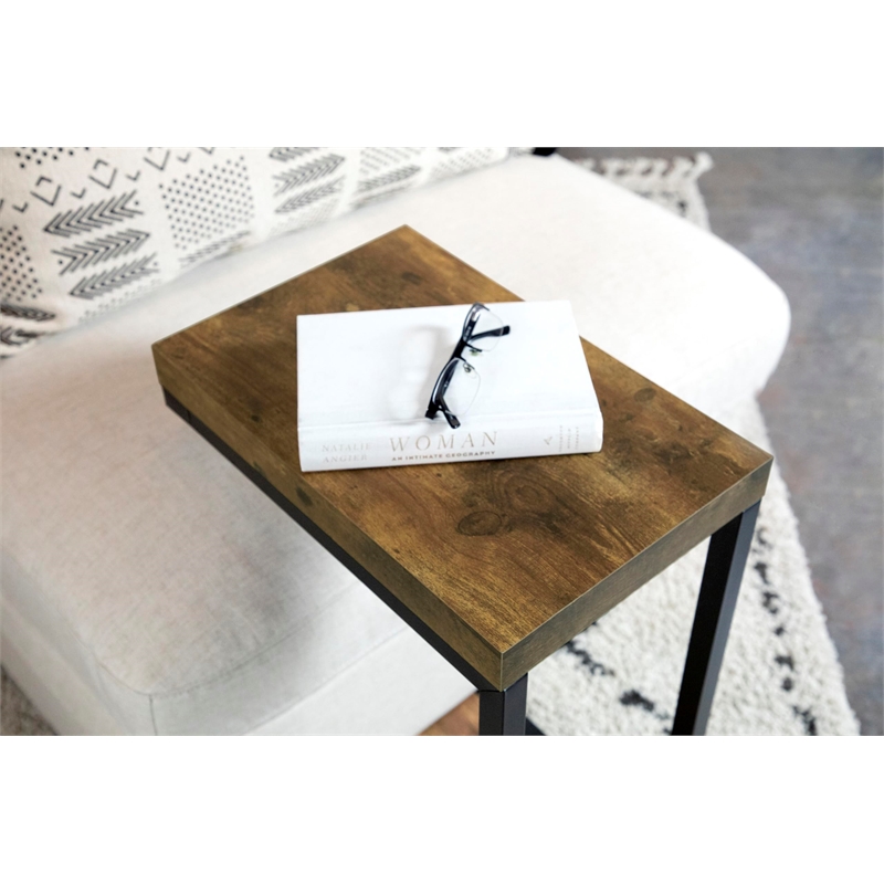 Bowery Hill Contemporary C-Shape Snack Table in Black and Antique Nutmeg