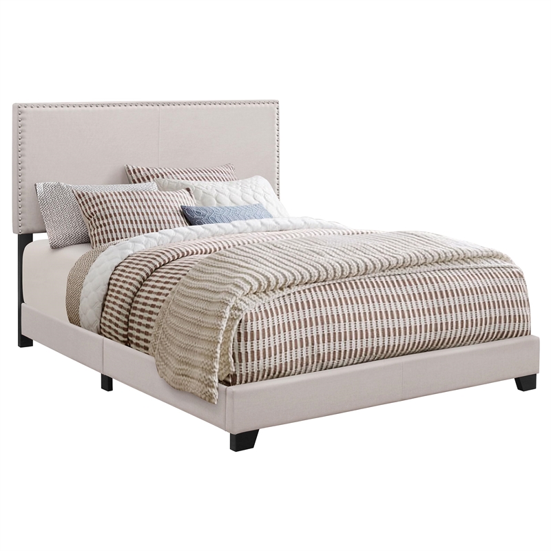 Bowery Hill Modern King Upholstered with Nailhead Trim Bed in Fog