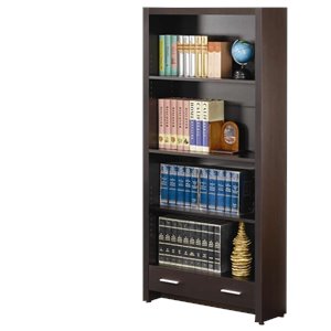 bowery hill modern 4 shelf bookcase with storage drawer in cappucino