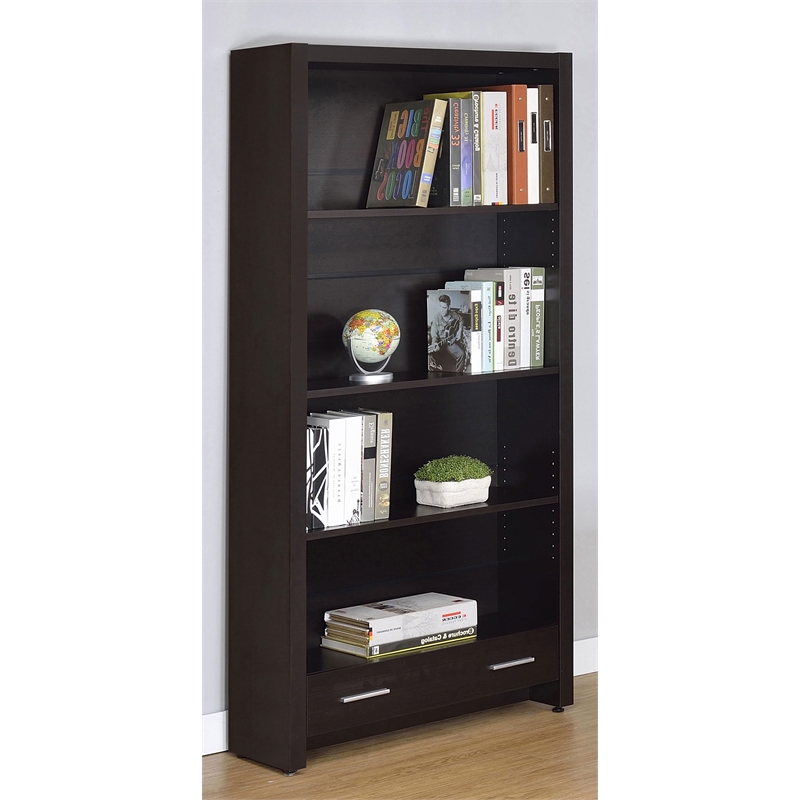 Bowery Hill Modern 4 Shelf Bookcase with Storage Drawer in Cappucino