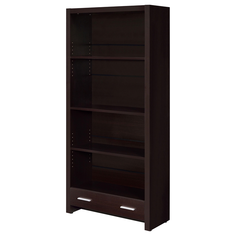 Bowery Hill Modern 4 Shelf Bookcase with Storage Drawer in Cappucino
