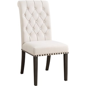 bowery hill transitional upholstered side chair in beige and smokey black