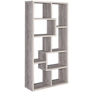 bowery hill traditional tall spacious wooden bookcase in gray driftwood