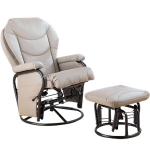 bowery hill modern faux leather recliner glider chair with ottoman in solid bone