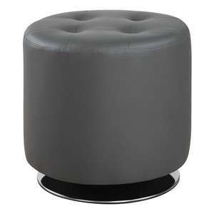bowery hill modern tufted faux leather round swivel ottoman in gray
