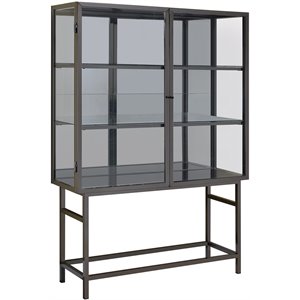 bowery hill contemporary 2 door curio cabinet in brushed black and nickel