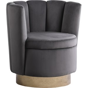 bowery hill modern modern channeled tufted swivel chair in gray and gold
