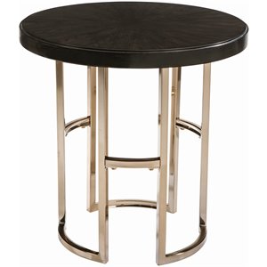 bowery hill contemporary round end table in americano and rose brass