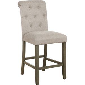 bowery hill modern tufted back counter height stool in beige and rustic brown