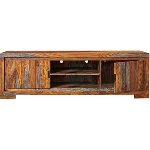 bowery hill transitional 2 door tv console in sheesham gray