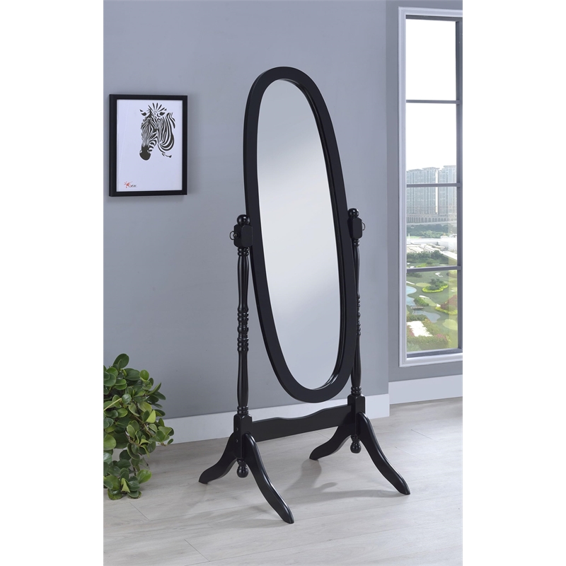 Bowery Hill Traditional Oval Cheval Mirror in Black