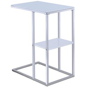 bowery hill contemporary glass top side table in white and chrome