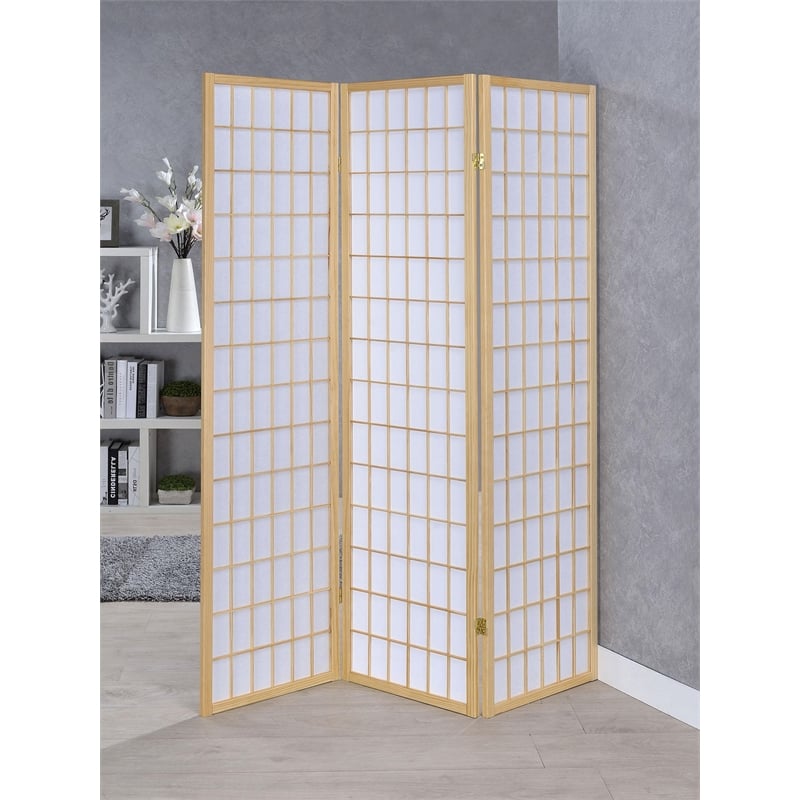 Bowery Hill Traditional Three Panel Screen Room Divider in Natural