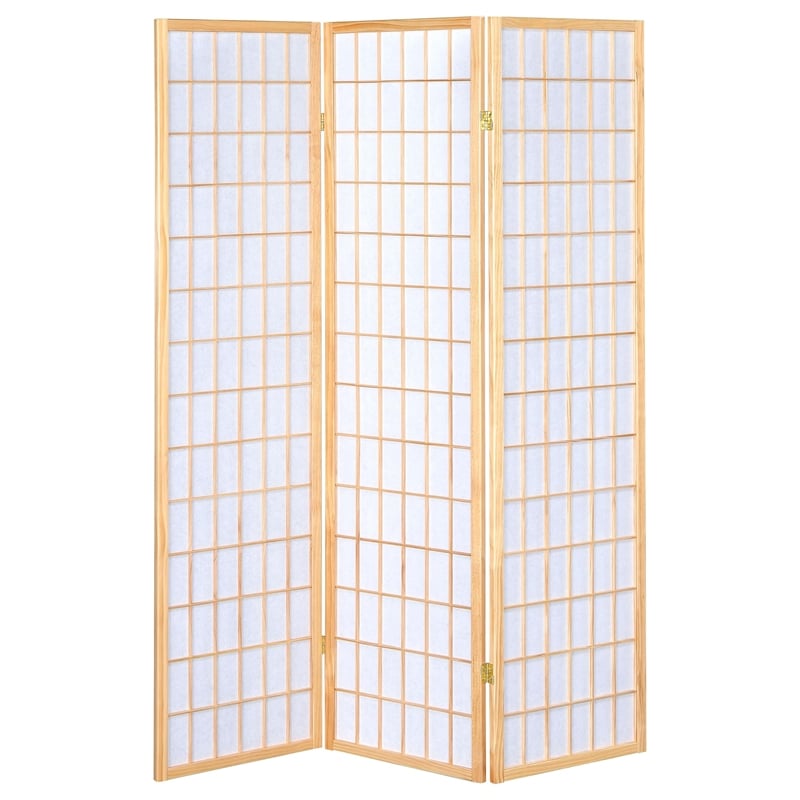 Bowery Hill Traditional Three Panel Screen Room Divider in Natural