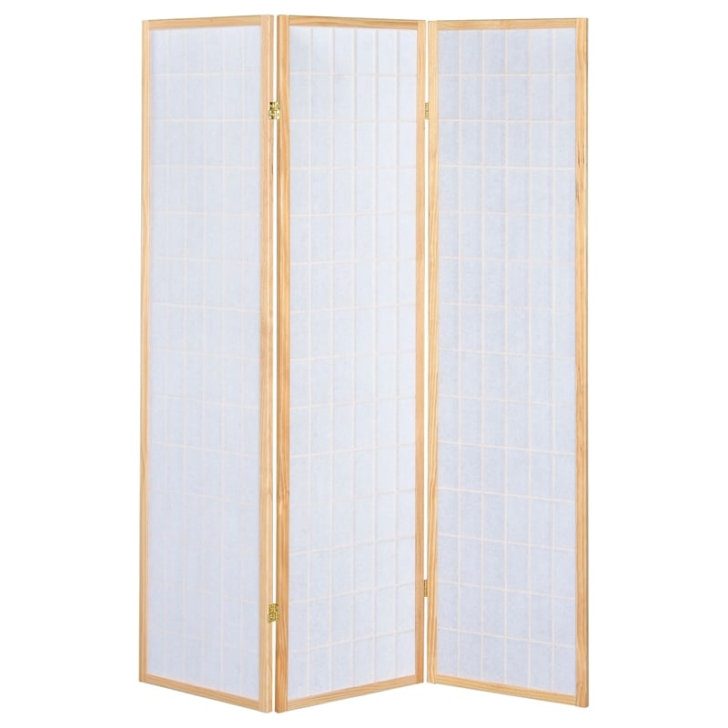 Bowery Hill Traditional Three Panel Screen Room Divider in Natural