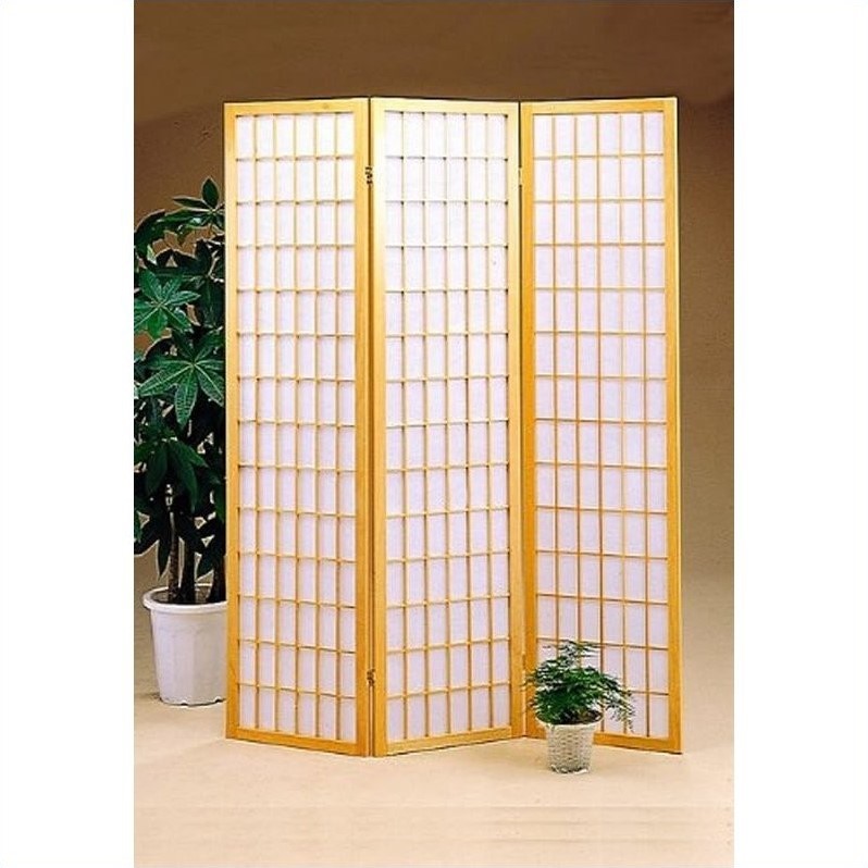 Bowery Hill Traditional Three Panel Screen Room Divider in Natural
