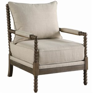 bowery hill modern accent chair with cushion back in beige and dark walnut