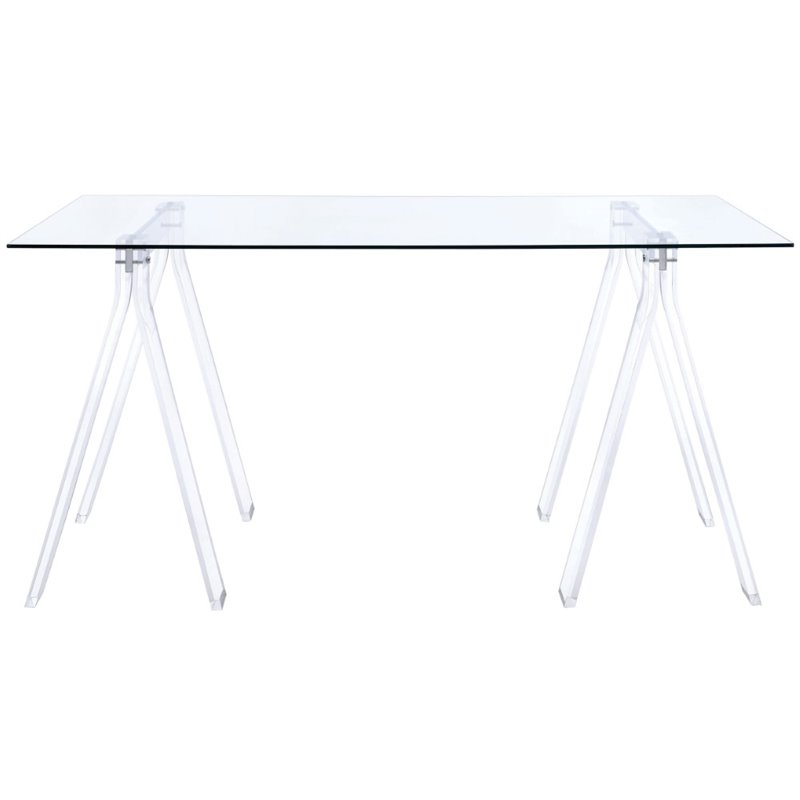Bowery Hill Contemporary Clear Glass Top Acrylic Sawhorse Writing Desk
