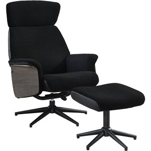 bowery hill mid-century adjustable height accent chair with ottoman in black
