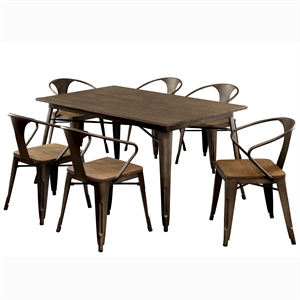 bowery hill transitional metal 7-piece dining set in natural elm