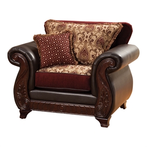 bowery hill faux leather accent chair in burgundy and dark brown