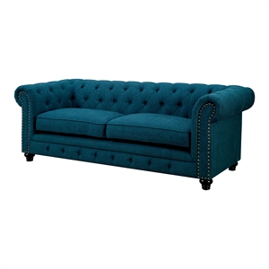 bowery hill traditional fabric tufted sofa in dark teal