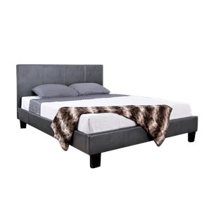 bowery hill modern faux leather king platform bed in gray