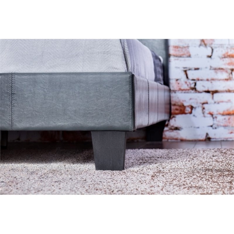Bowery Hill Modern Faux Leather/Wood King Platform Bed in Gray