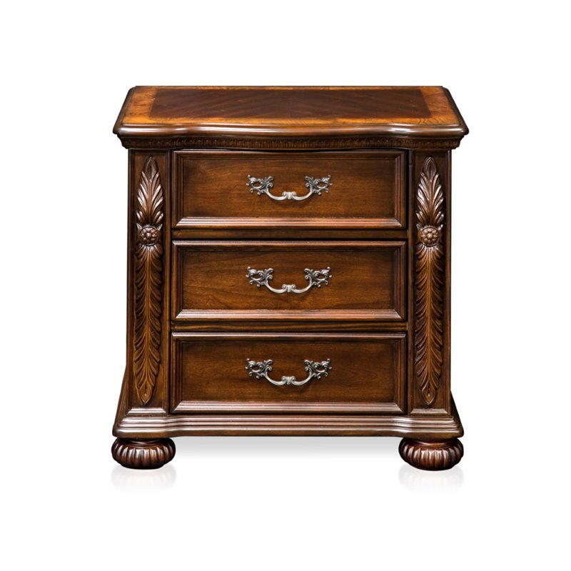 Bowery Hill 3 Drawers Traditional Solid Wood Nightstand in Brown Cherry