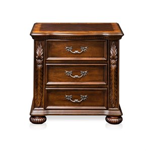 bowery hill traditional wood 3-drawer nightstand in brown cherry