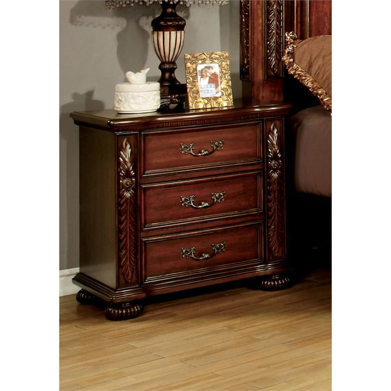 Bowery Hill 3 Drawers Traditional Solid Wood Nightstand in Brown Cherry