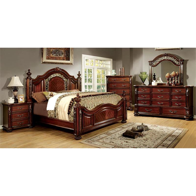 Bowery Hill 3 Drawers Traditional Solid Wood Nightstand in Brown Cherry