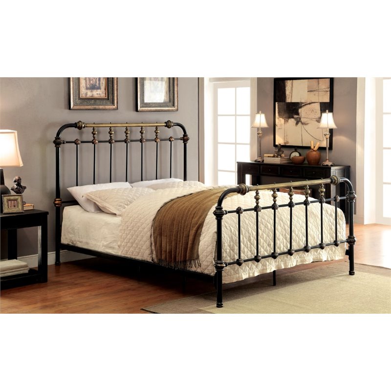 Bowery Hill Farmhouse Metal Full Spindle Bed in Antique Black