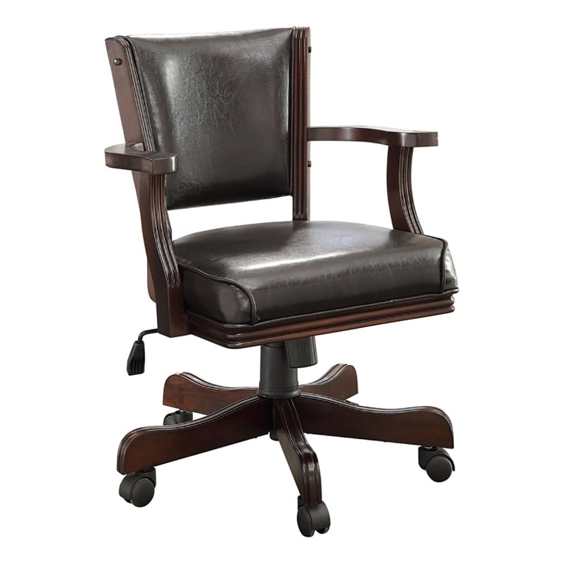 Bowery Hill Traditional Wood/Faux Leather Adjustable Gaming Chair in Cherry