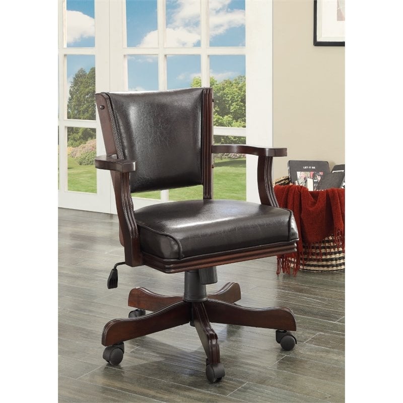 Bowery Hill Traditional Wood/Faux Leather Adjustable Gaming Chair in Cherry