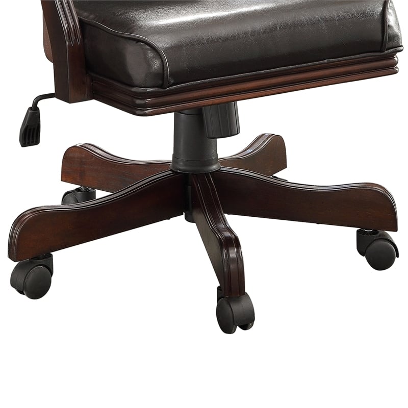 Bowery Hill Traditional Wood/Faux Leather Adjustable Gaming Chair in Cherry