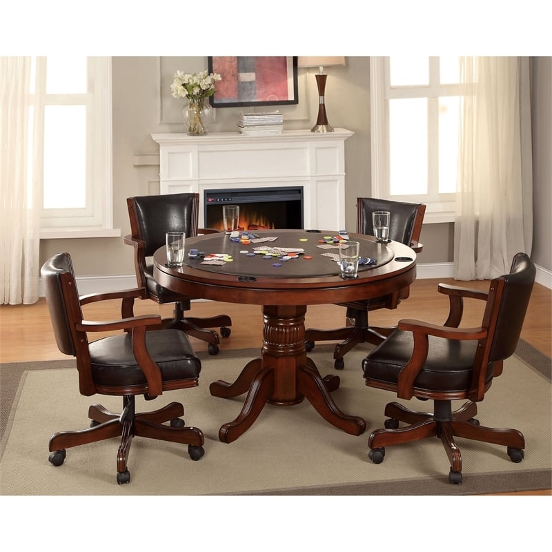 Bowery Hill Traditional Wood/Faux Leather Adjustable Gaming Chair in Cherry