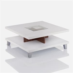 Bowery Hill Wood Square Coffee Table with Storage in Walnut