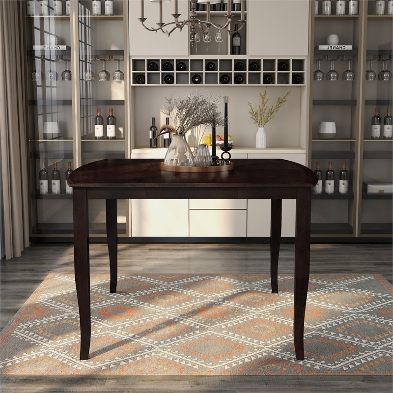 Bowery Hill Transitional Wood Expandable Counter Dining Table in Espresso